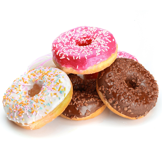 Chocolate, Vanilla and Strawberry Donuts Stacked