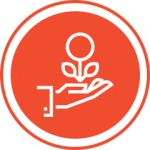 Red hand holding flower icon